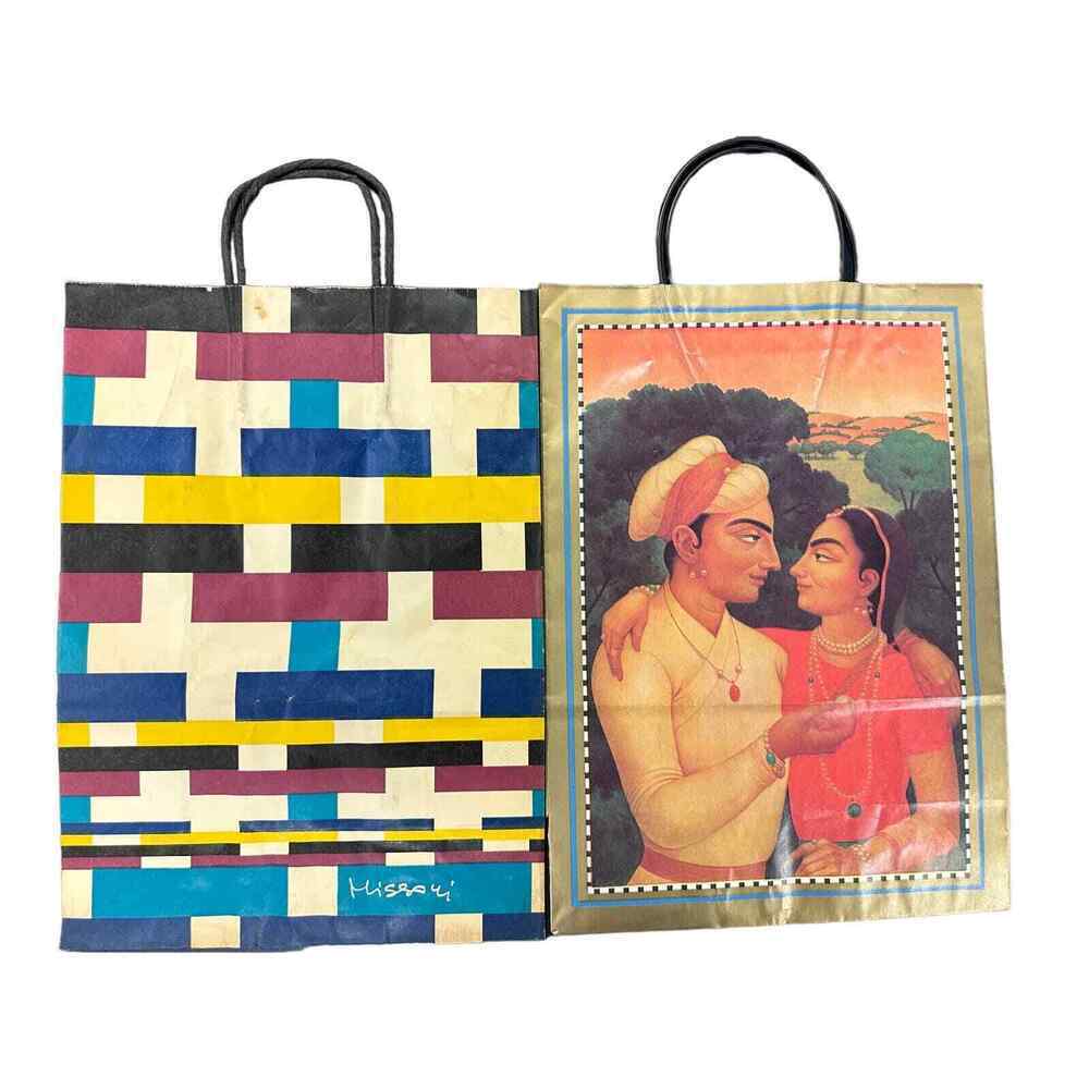 2 RETRO VTG Bloomingdales Paper Shopping Bags Indian Mughal 1986 & 1980 Missoni